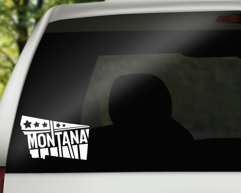 Montana Stars & Stripes Vinyl Decal | White | MADE IN USA by Foxtail Decals | For Car Windows, Tablets, Laptops, Water Bottles, etc. | 4.5 x 2.9 inch