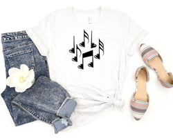 Music Note Hearts Short Sleeve Tee: A Stylish and Romantic T-Shirt for Music Lovers