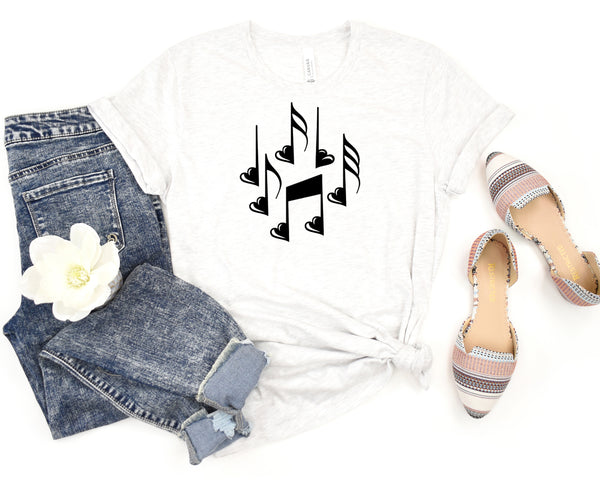 Music Note Hearts Short Sleeve Tee: A Stylish and Romantic T-Shirt for Music Lovers