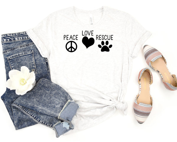 Peace Love Rescue Short Sleeve Tee: A Fun and Quirky T-Shirt for People Who Love Animals and Rescues