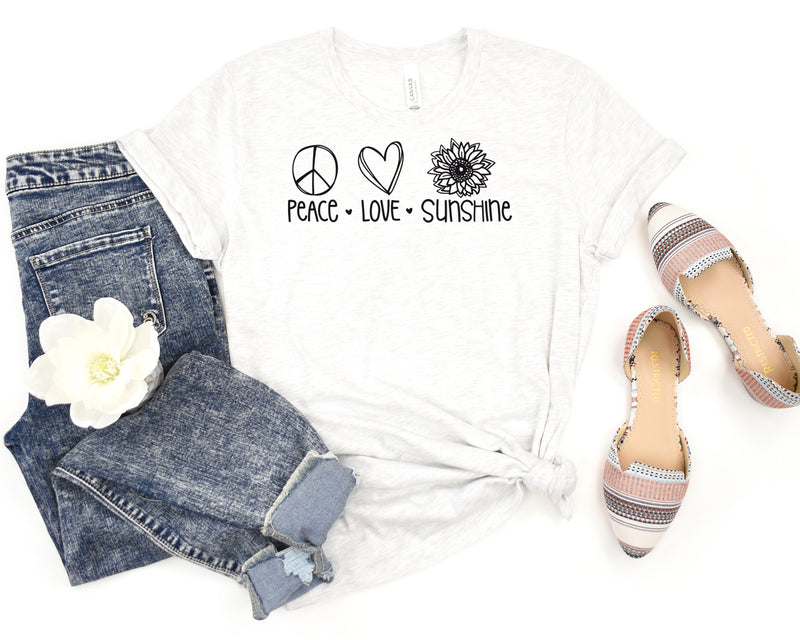 Peace Love Sunshine Sunflower Short Sleeve Tee: A Happy and Positive T-Shirt for People Who Love Sunflowers