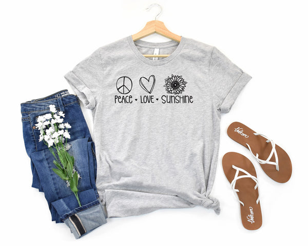 Peace Love Sunshine Sunflower Short Sleeve Tee: A Happy and Positive T-Shirt for People Who Love Sunflowers