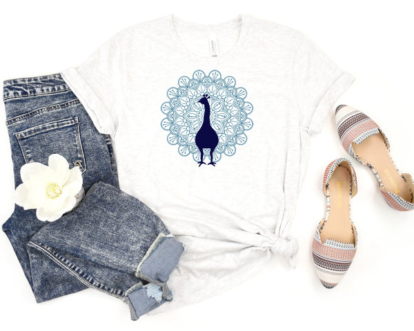 Peacock Mandala Short Sleeve Tee: A Peaceful and Stylish T-Shirt for People Who Love Peacocks and Mandalas