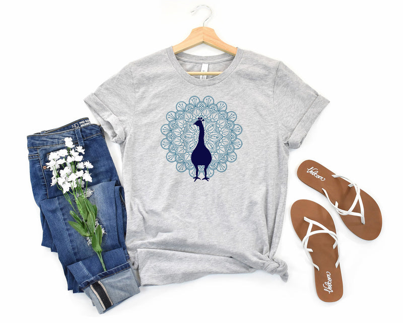 Peacock Mandala Short Sleeve Tee: A Peaceful and Stylish T-Shirt for People Who Love Peacocks and Mandalas