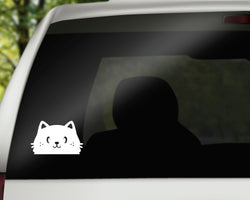 Peeking Cat Vinyl Decal | White | MADE IN USA by Foxtail Decals | For Car Windows, Tablets, Laptops, Water Bottles, etc. | 4.75 x 3.0 inch