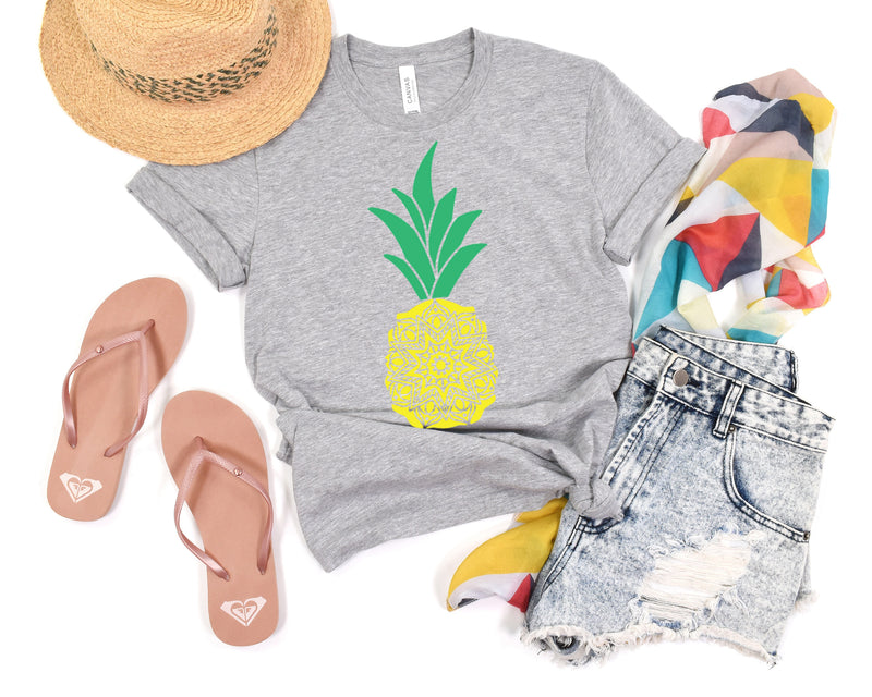 Pineapple Mandala Color Short Sleeve Tee: A Fun and Vibrant T-Shirt for People Who Love Pineapples and Mandalas