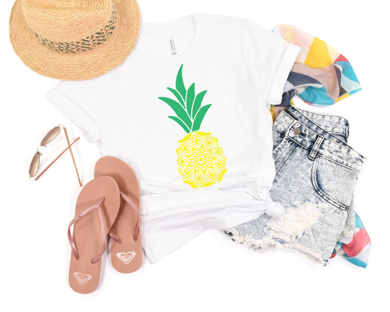 Pineapple Mandala Color Short Sleeve Tee: A Fun and Vibrant T-Shirt for People Who Love Pineapples and Mandalas