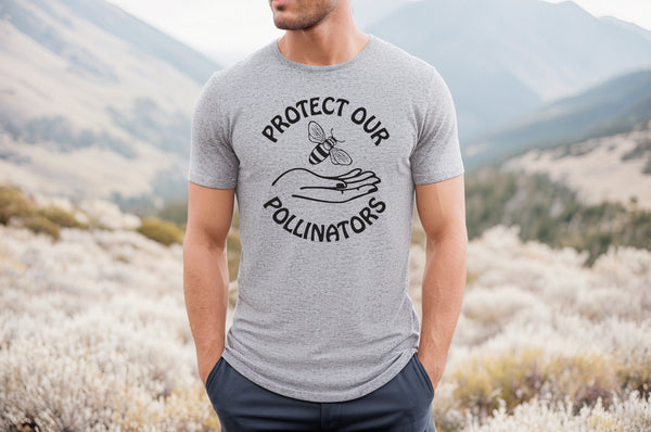 Protect Our Pollinators Short Sleeve Tee: A T-Shirt to Raise Awareness of the Importance of Pollinators, Made in the USA and Available in a Variety of Sizes and Colors