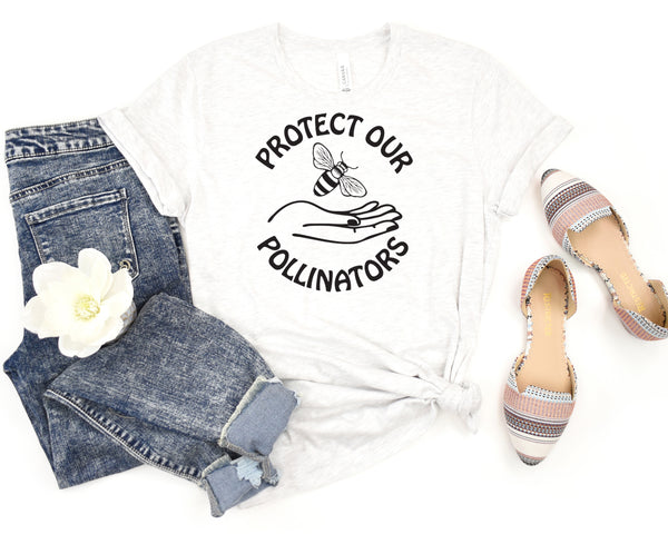 Protect Our Pollinators Short Sleeve Tee: A T-Shirt to Raise Awareness of the Importance of Pollinators, Made in the USA and Available in a Variety of Sizes and Colors