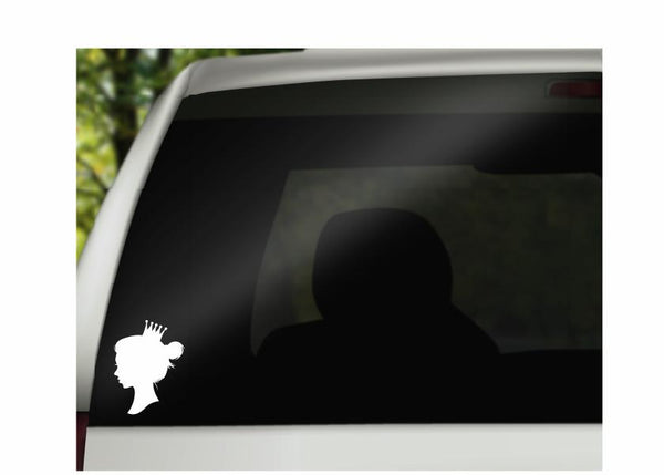 Queen Profile Vinyl Decal | White | Made in USA by Foxtail Decals | for Car Windows, Tablets, Laptops, Water Bottles, etc. | 3.3 x 4.5 inch