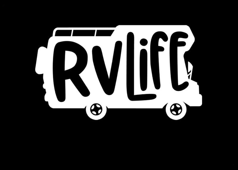 RV Life Vinyl Decal | White | MADE IN USA by Foxtail Decals | For Car Windows, Tablets, Laptops, Water Bottles, etc. | 5.0 x 2.8 inch