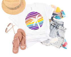 Rainbow Beach Sunset Short Sleeve Tee: A Stylish and Romantic T-Shirt for People Who Love Beaches and Sunsets, Made in the USA and Available in a Variety of Sizes and Colors