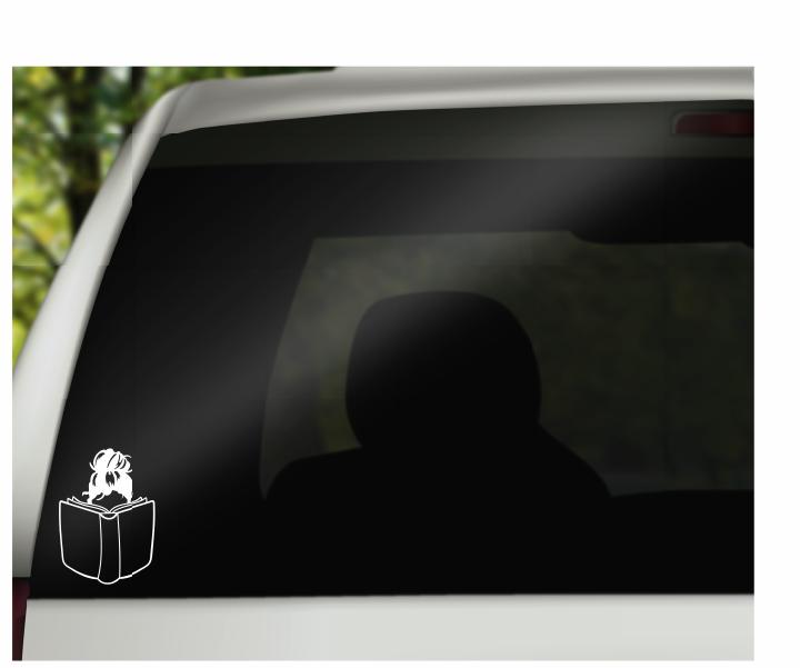 Reader Girl Vinyl Decal | White | Made in USA by Foxtail Decals | for Car Windows, Tablets, Laptops, Water Bottles, etc. | 3.3 x 4.5 inch