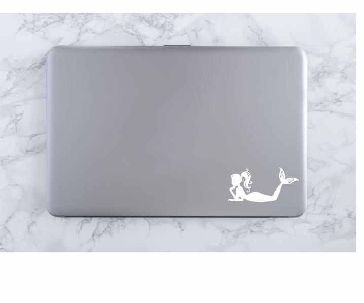 Relaxing Mermaid Vinyl Decal |White | Made in USA by Foxtail Decals | for Car Windows, Tablets, Laptops, Water Bottles, etc. |4.5 x 2.2 inch