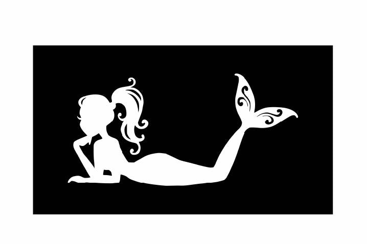 Relaxing Mermaid Vinyl Decal |White | Made in USA by Foxtail Decals | for Car Windows, Tablets, Laptops, Water Bottles, etc. |4.5 x 2.2 inch