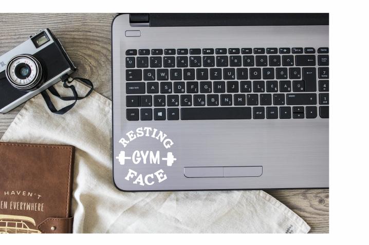 Resting Gym Face Vinyl Decal | White | Made in USA by Foxtail Decals | for Car Windows, Tablets, Laptops, Water Bottles, etc. | 4.5 x 4.3 inch