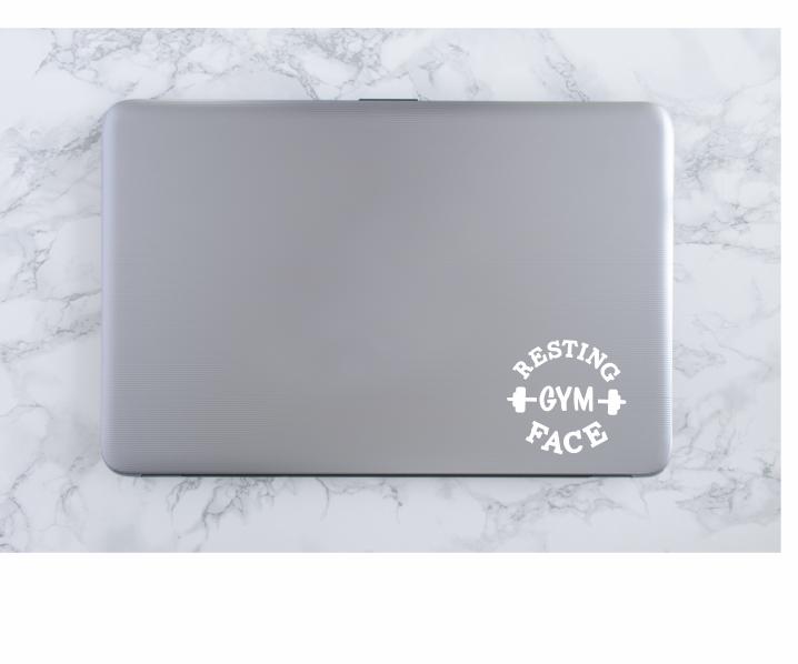 Resting Gym Face Vinyl Decal | White | Made in USA by Foxtail Decals | for Car Windows, Tablets, Laptops, Water Bottles, etc. | 4.5 x 4.3 inch