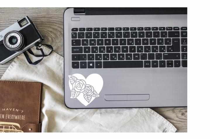 Rose Heart Vinyl Decal | White | Made in USA by Foxtail Decals | for Car Windows, Tablets, Laptops, Water Bottles, etc. | 4.75 x 4.5 inch