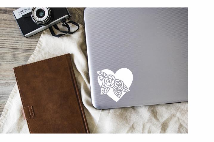 Rose Heart Vinyl Decal | White | Made in USA by Foxtail Decals | for Car Windows, Tablets, Laptops, Water Bottles, etc. | 4.75 x 4.5 inch