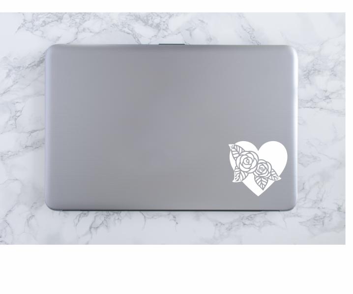 Rose Heart Vinyl Decal | White | Made in USA by Foxtail Decals | for Car Windows, Tablets, Laptops, Water Bottles, etc. | 4.75 x 4.5 inch