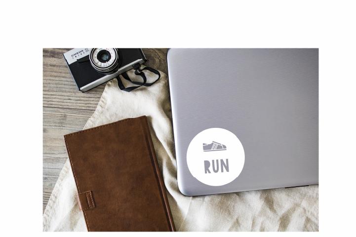 Run Logo Vinyl Decal | White | Made in USA by Foxtail Decals | for Car Windows, Tablets, Laptops, Water Bottles, etc. | 4.5 x 4.5 inch