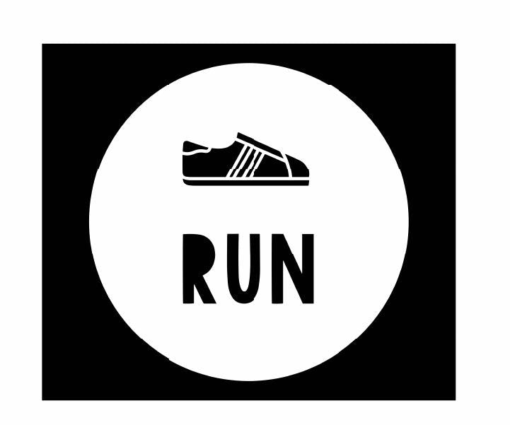 Run Logo Vinyl Decal | White | Made in USA by Foxtail Decals | for Car Windows, Tablets, Laptops, Water Bottles, etc. | 4.5 x 4.5 inch