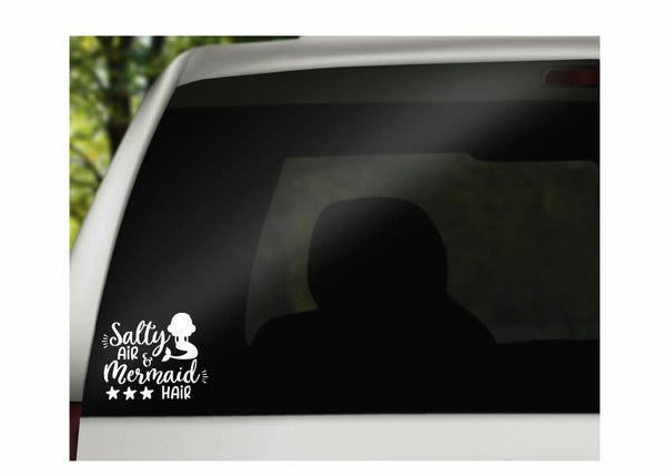 Salty Air & Mermaid Hair Vinyl Decal | White | Made in USA by Foxtail Decals | for Car Windows, Tablets, Laptops, Water Bottles, etc. | 4.75 x 3.9 inch