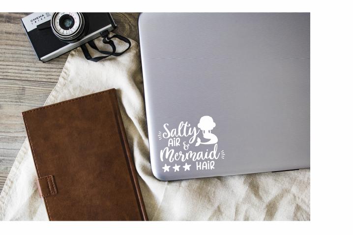 Salty Air & Mermaid Hair Vinyl Decal | White | Made in USA by Foxtail Decals | for Car Windows, Tablets, Laptops, Water Bottles, etc. | 4.75 x 3.9 inch