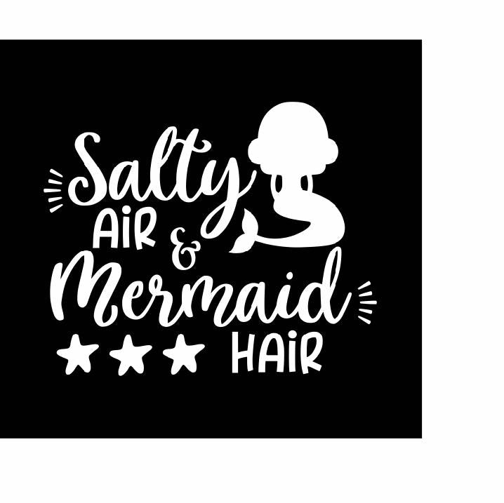 Salty Air & Mermaid Hair Vinyl Decal | White | Made in USA by Foxtail Decals | for Car Windows, Tablets, Laptops, Water Bottles, etc. | 4.75 x 3.9 inch