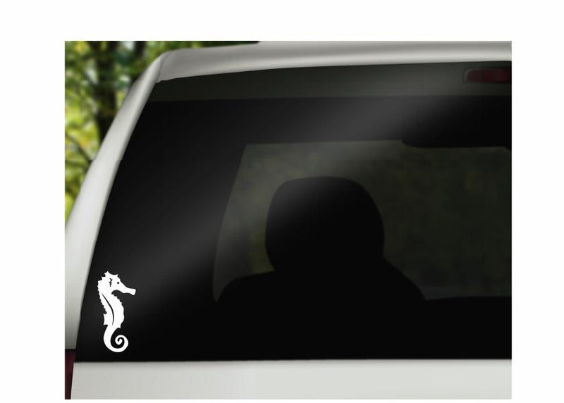 Seahorse Vinyl Decal | White | Made in USA by Foxtail Decals | for Car Windows, Tablets, Laptops, Water Bottles, etc. | 2.1 x 4.5 inch