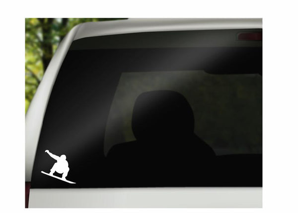 Snowboarder Vinyl Decal |White | Made in USA by Foxtail Decals | for Car Windows, Tablets, Laptops, Water Bottles, etc. |4.5 x 4.3 inch