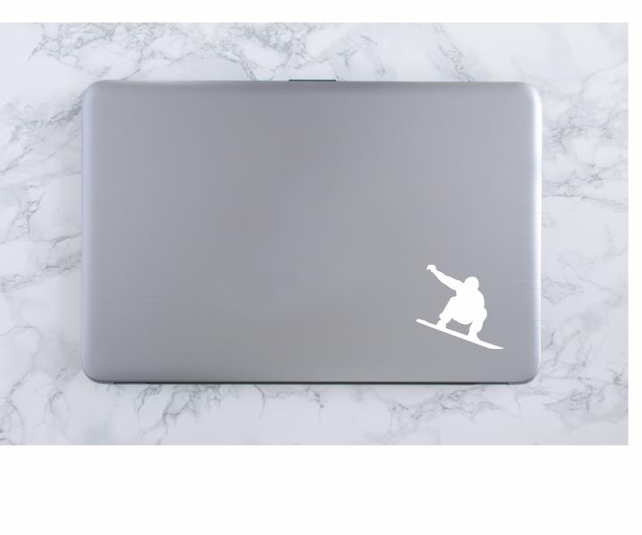 Snowboarder Vinyl Decal |White | Made in USA by Foxtail Decals | for Car Windows, Tablets, Laptops, Water Bottles, etc. |4.5 x 4.3 inch