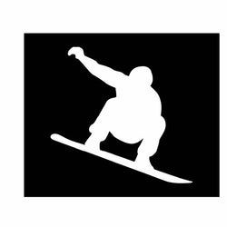 Snowboarder Vinyl Decal |White | Made in USA by Foxtail Decals | for Car Windows, Tablets, Laptops, Water Bottles, etc. |4.5 x 4.3 inch