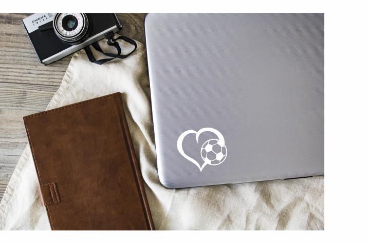 Soccer Ball Heart Vinyl Decal | White | Made in USA by Foxtail Decals | for Car Windows, Tablets, Laptops, Water Bottles, etc. |4.5 x 4.0 inch