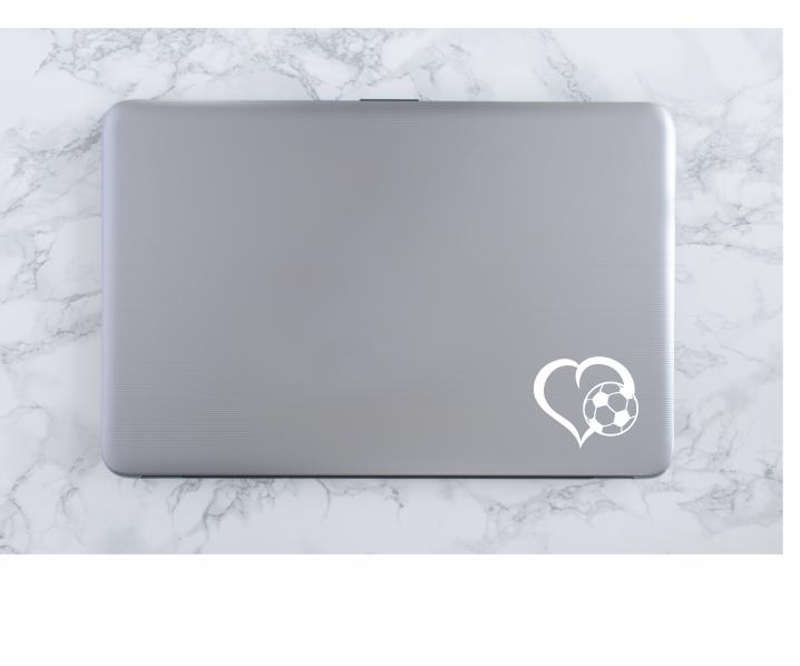 Soccer Ball Heart Vinyl Decal | White | Made in USA by Foxtail Decals | for Car Windows, Tablets, Laptops, Water Bottles, etc. |4.5 x 4.0 inch