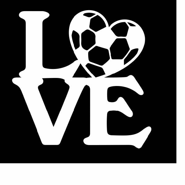 Soccer Love Vinyl Decal | White | Made in USA by Foxtail Decals | for Car Windows, Tablets, Laptops, Water Bottles, etc. | 4.5 x 4.5 inch