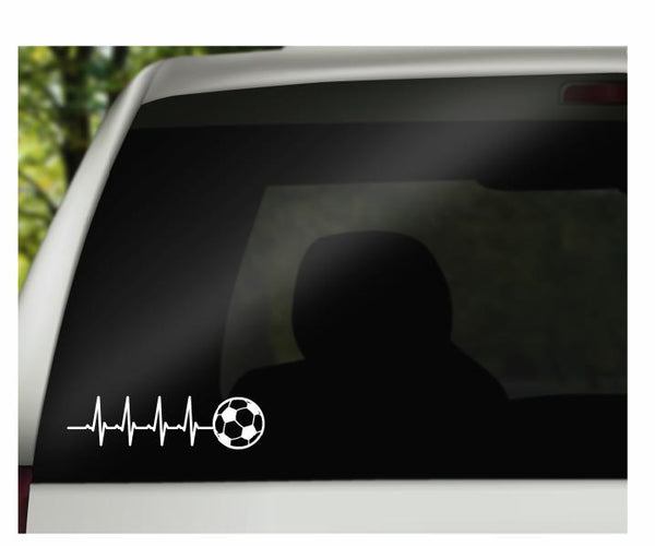 Soccer Pulse Vinyl Decal | White | Made in USA by Foxtail Decals | for Car Windows, Tablets, Laptops, Water Bottles, etc. |8.0 x 2.25 inch