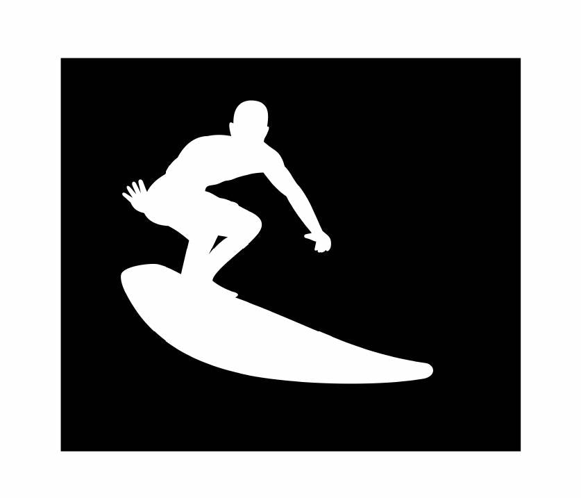 Surfer Dude Vinyl Decal | White | Made in USA by Foxtail Decals | for Car Windows, Tablets, Laptops, Water Bottles, etc. | 4.5 x 4.1inch