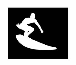 Surfer Dude Vinyl Decal | White | Made in USA by Foxtail Decals | for Car Windows, Tablets, Laptops, Water Bottles, etc. | 4.5 x 4.1inch