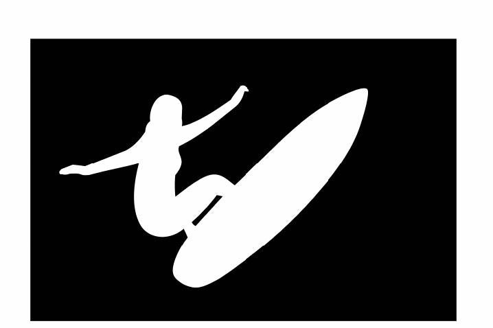 Surfing Girl Vinyl Decal | White | Made in USA by Foxtail Decals | for Car Windows, Tablets, Laptops, Water Bottles, etc. | 4.5 x 4.1 inch