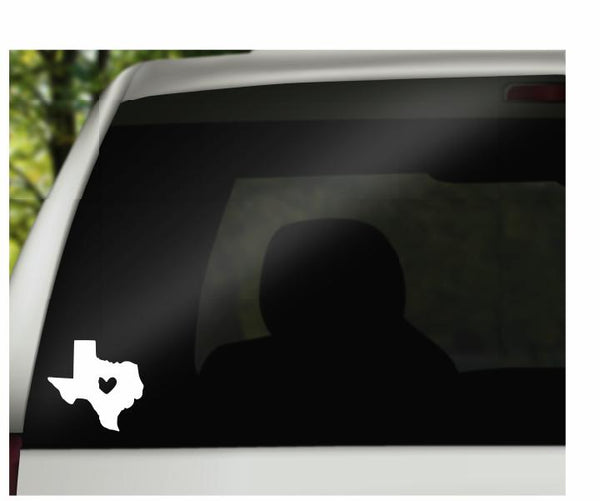 Texas with Heart Vinyl Decal | White | Made in USA by Foxtail Decals | for Car Windows, Tablets, Laptops, Water Bottles, etc. | 4.5 x 4.2 inch