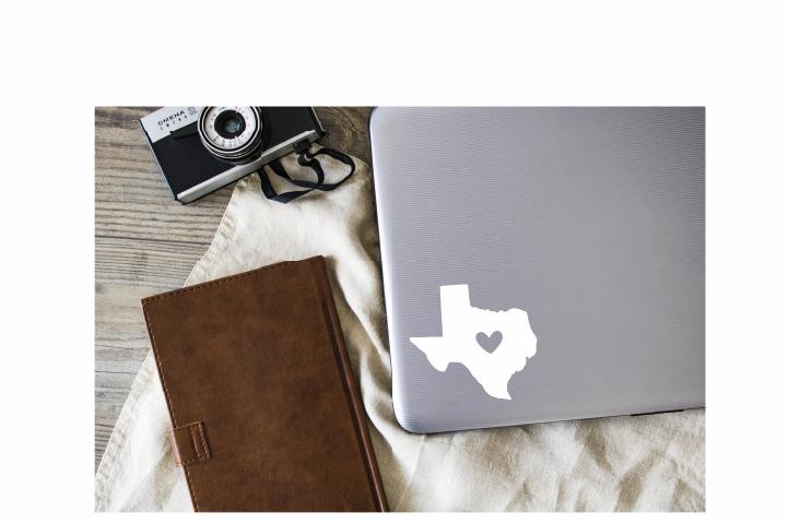 Texas with Heart Vinyl Decal | White | Made in USA by Foxtail Decals | for Car Windows, Tablets, Laptops, Water Bottles, etc. | 4.5 x 4.2 inch