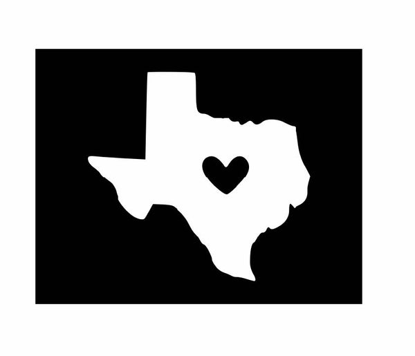 Texas with Heart Vinyl Decal | White | Made in USA by Foxtail Decals | for Car Windows, Tablets, Laptops, Water Bottles, etc. | 4.5 x 4.2 inch