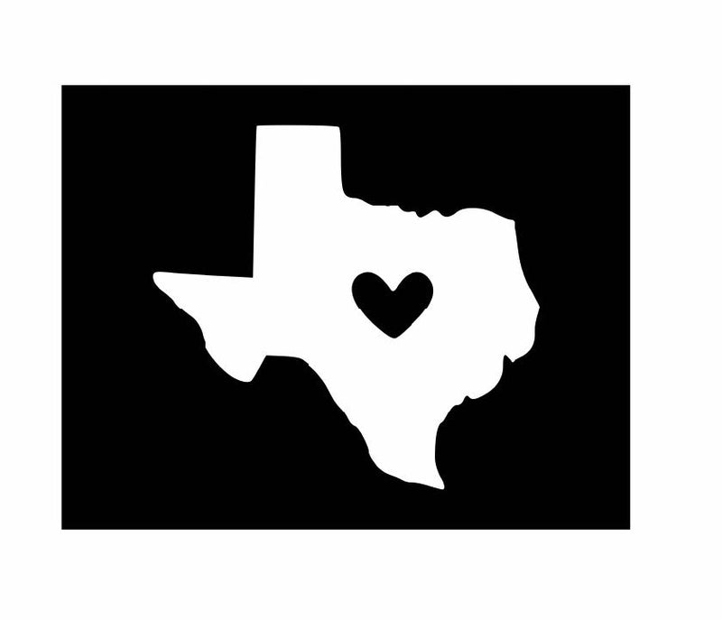 Texas with Heart Vinyl Decal | White | Made in USA by Foxtail Decals | for Car Windows, Tablets, Laptops, Water Bottles, etc. | 4.5 x 4.2 inch