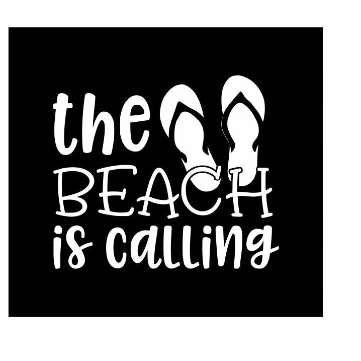 The Beach is Calling Vinyl Decal | White | Made in USA by Foxtail Decals | for Car Windows, Tablets, Laptops, Water Bottles, etc. | 4.5 x 3.8 inch