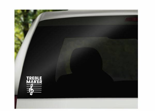 Treble Maker Vinyl Decal | White | Made in USA by Foxtail Decals | for Car Windows, Tablets, Laptops, Water Bottles, etc. | 3.6 x 4.5 inch