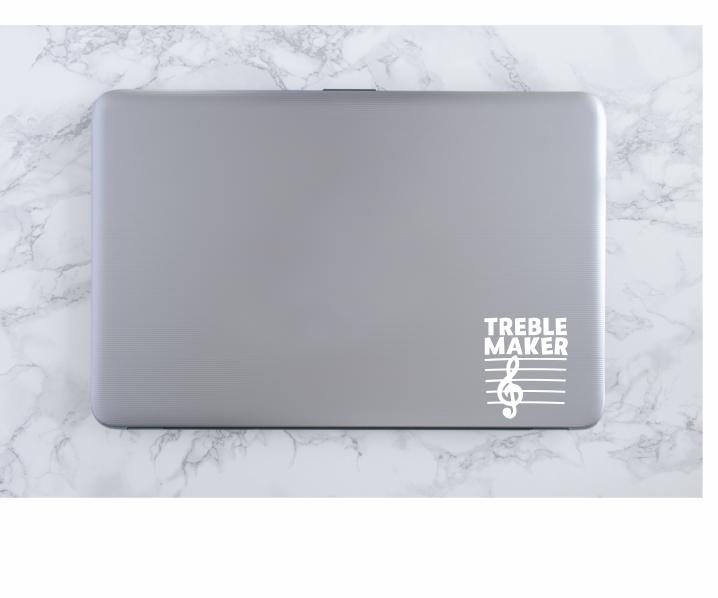 Treble Maker Vinyl Decal | White | Made in USA by Foxtail Decals | for Car Windows, Tablets, Laptops, Water Bottles, etc. | 3.6 x 4.5 inch