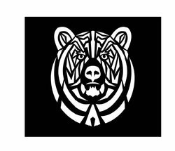 Tribal Bear Vinyl Decal | White | Made in USA by Foxtail Decals | for Car Windows, Tablets, Laptops, Water Bottles, etc. | 4.0 x 4.75 inch