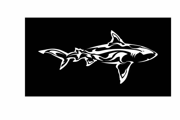 Tribal Shark Vinyl Decal | White | Made in USA by Foxtail Decals | for Car Windows, Tablet, Laptops, Water Bottles, etc. | 8.0 x 3.6 inch