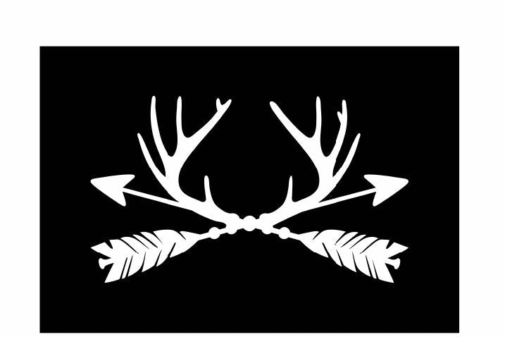 Trophy Antler Arrow Vinyl Decal | White | Made in USA by Foxtail Decals | for Car Windows, Tablets, Laptops, Water Bottles, etc. | 4.5 x 2.6 inch